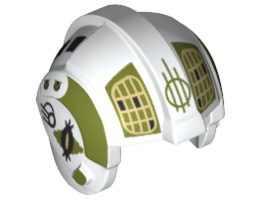 Minifigure, Headgear Helmet SW Rebel Pilot with Olive Green Stripes and Yellow Grid on Olive Green Pattern (Dutch Vander): {бял}