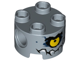 Brick, Round 2 x 2 with Pin Holes with Yellow Eye and Jagged Teeth Pattern (Brickster): {пясъчно син}