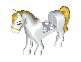 Horse with 2 x 2 Cutout, Medium Blue Eyes and Face Decoration, Gold Mane and Tail Pattern: {бял}