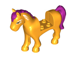 Horse with 2 x 2 Cutout, Bright Light Orange Eyes, White Face Decoration, Magenta Mane and Tail Pattern: {огнено жълто-оранжев}