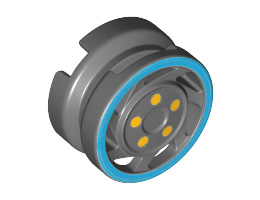 Wheel 11mm D. x 6mm with 7 Slanted Spokes with Blue Rim Edge and Yellow Bolts Pattern: {тъмно каменно сив}