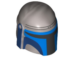 Minifigure, Headgear Helmet with Holes, SW Mandalorian with Blue and Dark Blue Pattern : {сребърно метален}