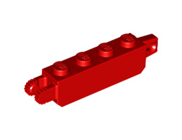 Hinge Brick 1 x 4 Locking, 9 Teeth with 1 Finger Vertical End and 2 Fingers Vertical End, 9 Teeth : {ярко червен}