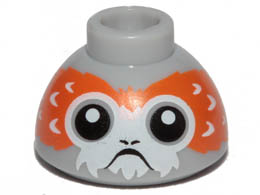 Brick, Round 1 1/2 x 1 1/2 x 2/3 Dome Top with Porg Head, V-Shaped between Eyes Pattern: {умерено каменно сив}