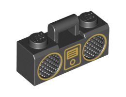 Minifigure, Utensil Radio Boom Box with Handle with Gold Digital Music Player and Rimmed Speakers Pattern: {черен}
