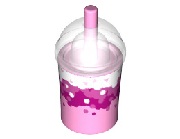 Minifigure, Utensil Cup, Dome Lid Cup and Straw with Trans-Clear Lid and White, Dark Pink and Magenta Soda / Bubble Tea Cup Pattern : {светло пурпурен}