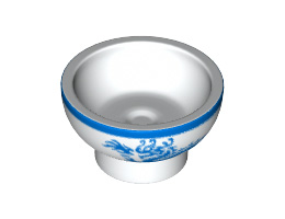 Minifigure, Utensil Bowl Asian with Blue Rim and Dragon Pattern: {бял}