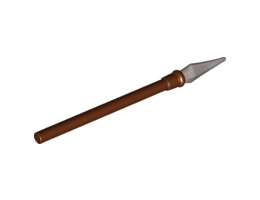 Minifigure, Weapon Pike / Spear Elaborate with Flat Silver Tip: {червеникаво-кафяв}