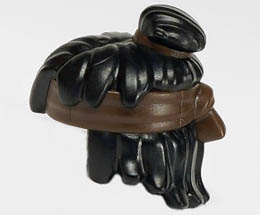 Minifigure, Hair Mid-Length Tousled, Top Knot Bun with Dark Brown Band and Headband Pattern: {черен}