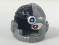 Minifigure, Headgear Helmet Cyborg Side Open with Black Top Side, Red Eye and Dark Azure Dot Pattern: {сребърно метален}