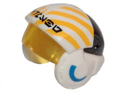 Minifigure, Headgear Helmet SW Rebel Pilot Raised Front with Trans-Yellow Visor with Yellow Diagonal Stripes, PDG Back and Alien Letters Pattern : {бял}
