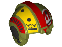 Minifigure, Headgear Helmet SW Rebel Pilot with Red Stripes, White Rebel Logo and Gray Headset Pattern (Resistance Bombardier): {маслинено зелен}