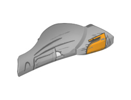 Large Figure Armor, Leg Shin Guard with Ball Joint Socket and Yellow Knee Pad and Pocket Pattern - Model Left Side (SW Boba Fett): {умерено каменно сив}