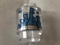 Brick, Round 1 x 1 Open Stud with Medium Blue and Gold Kandor Skyline Pattern: {прозрачен}