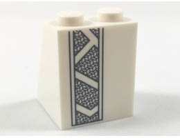 Slope 65 2 x 2 x 2 with Bottom Tube with Minifigure Dress / Skirt / Robe, Dark Bluish Gray Mesh Stripe Pattern: {бял}
