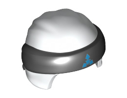Minifigure, Headgear Ninjago Wrap Type 3 with Black Bandana and Knot and Dark Azure Symbol Pattern: {бял}