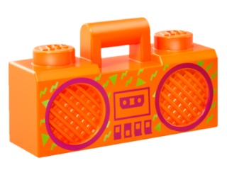 Minifigure, Utensil Radio Boom Box with Bar Handle with Magenta Cassette Player, Switches and Rimmed Speakers, Lime Zig Zags and Triangles Pattern: {ярко оранжев}