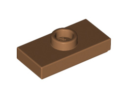 Плочка 1X2 с 1 пъпка, (*) с долен жлеб и държач за стъд (джъмпер): {умерен нуга}