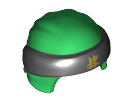 Minifigure, Headgear Ninjago Wrap Type 3 with Black Bandana and Knot and Gold Ninjago Logogram 'LL' Pattern: {тъмно зелен}