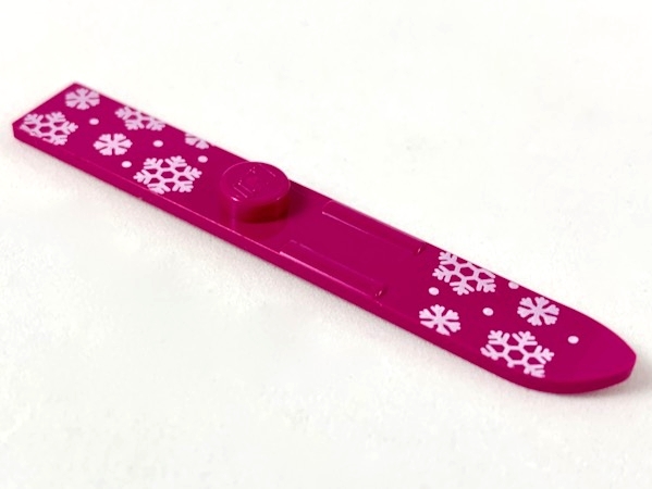Minifigure, Utensil Ski 6L (48mm Long) with White Snowflakes and Dots Pattern: {ярко червеникаво-виолетов}