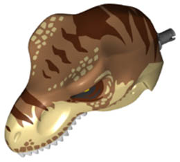 Dinosaur Head Tyrannosaurus rex with Pin, White Teeth, Medium Nougat Top and Dark Brown Stripes Pattern: {тухлено жълт}
