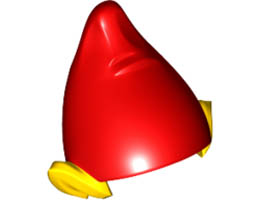 Minifigure, Headgear Hat, Elf with Pointed Ears with Red Top Pattern: {ярко жълт}