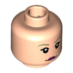 Minifigure, Head Dual Sided Female Dark Tan Eyebrows, Dark Pink Lips, Neutral / Gold and Dark Pink Spectrespecs Pattern - Hollow Stud : {светло нуга}
