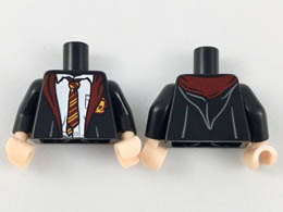 Torso Hogwarts Robe over White Shirt, Dark Red and Bright Light Orange Rumpled Tie and Trim Pattern / Black Arms / Light Nougat Hands : {черен}