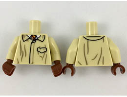 Torso Closed Jacket with Pocket, Dark Tan Wrinkles, White Shirt, Dark Red and Bright Light Orange Tie Pattern / Tan Arms / Reddish Brown Hands : {тухлено жълт}