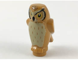 Owl, Angular Features with Black Beak and Forehead Spots, Yellow Eyes, and Tan Chest Feathers Pattern: {умерен нуга}