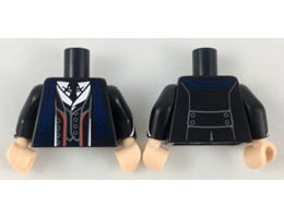 Torso Suit Jacket, Vest and Tie, Red Trim, Dark Blue Scarf Pattern / Black Arms with White Lines Pattern / Light Nougat Hands: {черен}