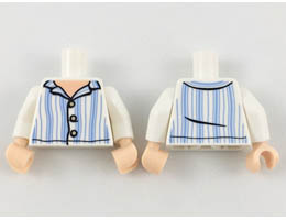 Torso Pajamas Top with Light Nougat Neck, Tan Buttons, Bright Light Blue Vertical Stripes Pattern / White Arms / Light Nougat Hands : {бял}