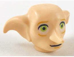 Minifigure, Head, Modified Dobby Type 2 with Lime Eyes Detailed and Black Mouth Pattern: {светло нуга}