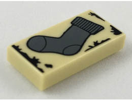 Tile 1 x 2 with Groove with HP Dark Bluish Gray Sock Pattern: {тухлено жълт}