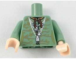 Torso Female Robe with Buttons and Medium Nougat Branches with Olive Green Leaves, Silver Necklaces Pattern / Sand Green Arms / Light Nougat Hands : {пясъчно зелен}