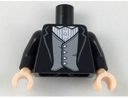 Torso Jacket, White Shirt with Pinstripes, Light Bluish Gray Vest Pattern / Black Arms / Light Nougat Hands: {черен}