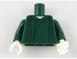 Torso Robe with Gathers, White Neck Pattern / Dark Green Arms / White Hands: {земно зелен}