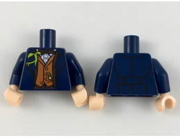 Torso Jacket with Dark Brown Trim and Bow Tie, Dark Orange Vest, Bright Green Bowtruckle Pattern / Dark Blue Arms / Light Nougat Hands : {земно син}