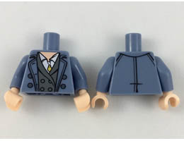 Torso Trenchcoat with Light Nougat Neck, White Shirt with Gold Necklace, Dark Bluish Gray Jacket Pattern / Sand Blue Arms / Light Nougat Hands : {пясъчно син}