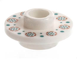 Minifigure, Utensil Tea Saucer with Hollow Stud on Top with Flowers and Dots Pattern: {бял}