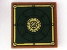 Tile 2 x 2 with Black and Gold Concentric Circles on Dark Green Background with Border Pattern (Marvel Comics Book of Cagliostro): {червеникаво-кафяв}