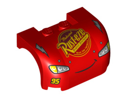 Vehicle, Mudguard 3 x 4 x 1 2/3 Curved with Front with Headlights, Thin Lopsided Smile, Lightning Bolts and 'Rust-eze' Pattern : {ярко червен}