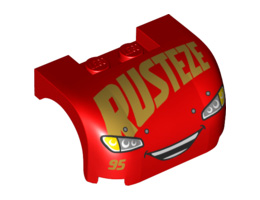 Vehicle, Mudguard 3 x 4 x 1 2/3 Curved with Front with Headlights, Open Mouth Laugh, Gold '95' and 'RUSTEZE' Pattern (Lightning McQueen) : {ярко червен}