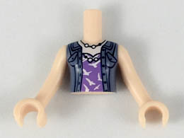 Torso Mini Doll Friends Medium Lavender Top with White Birds, Sand Blue Vest Pattern, Light Nougat Arms with Hands: {светло нуга}
