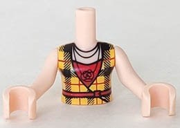 Torso Mini Doll Friends Bright Light Orange Top, Red Belt, Red Shirt and Rose Necklace Pattern, Light Nougat Arms with Hands: {светло нуга}