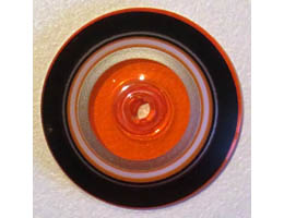 Dish 4 x 4 Inverted (Radar) with Open Stud with Black, Orange and Metallic Silver Circles Pattern: {прозрачно флуорисциращо червеникаво оранжев}