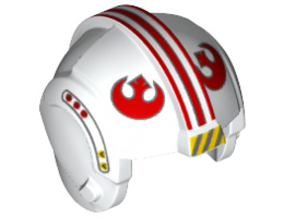 Minifigure, Headgear Helmet SW Rebel Pilot with Red Rebel Logo, Stripes and Side Pattern : {бял}