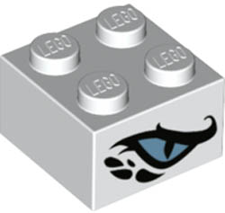 White Brick 2 x 2 with Metallic Blue Dragon Eye Pattern on Two Sides: {бял}