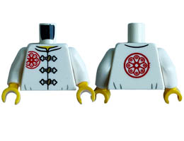Torso Tang Jacket with Buttons and Ties, Red Flower Logo Pattern / White Arms / Yellow Hands: {бял}