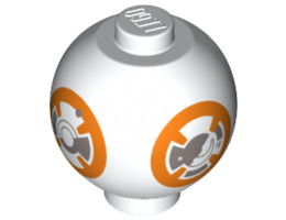 Brick, Round 2 x 2 Sphere with Stud / Robot Body with BB-8 Droid Pattern : {бял}